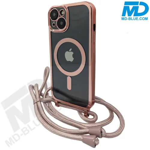 iPhone 11 Pro Max Magsafe Hoesje - Transparant Siliconen - met lens bescherming en Koord  - Rose Goud