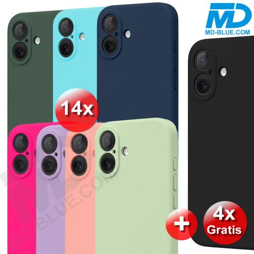 Combi Pakket - Premium Siliconen Back Cover voor iPhone 16e - 14 stuks + 4 Gratis