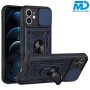iPhone 11 Pro Telefoonhoesje - Armor Case - Lens Protector - Met Ring - Donker Blauw