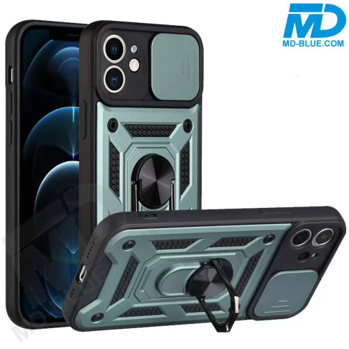 iPhone 13 Pro Telefoonhoesje - Armor Case - Lens Protector - Met Ring - Groen