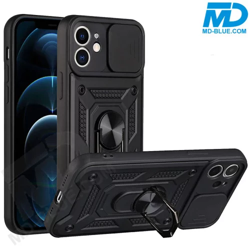 iPhone 12 Pro Telefoonhoesje - Armor Case - Lens Protector - Met Ring - Zwart