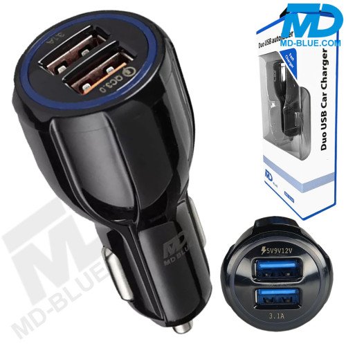 MDBlue - Oplaad stekker - 2 x USB-A - Auto oplader - Snellader - Zwart