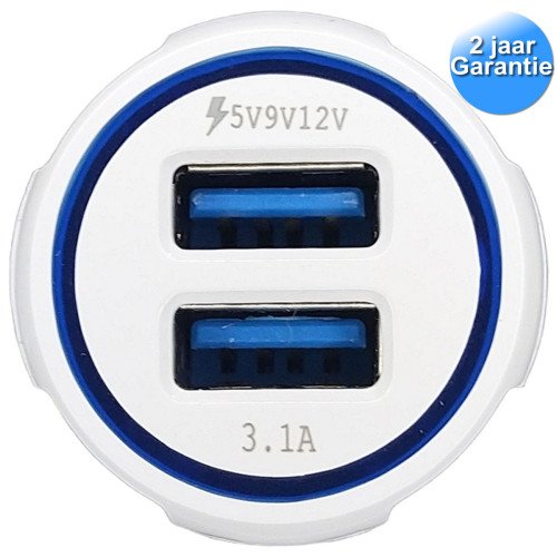 MDBlue - Oplaad stekker - 2 x USB - Auto oplader - Snellader - Wit
