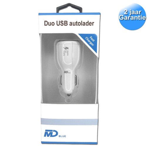 MDBlue - Oplaad stekker - 2 x USB - Auto oplader - Snellader - Wit