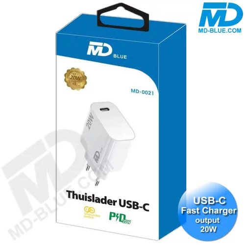 MDblue oplaadstekker USB C - Oplader - Adapter - 20 Watt - Wit
