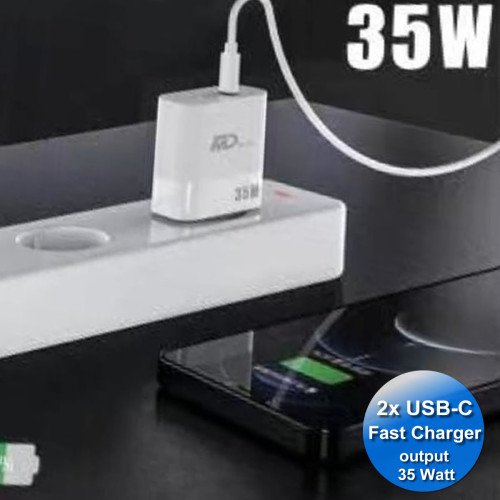 MDblue oplaadstekker - Oplader - Adapter - 2 x USB-C - 35 Watt - Wit