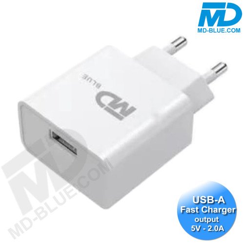 MDblue - Oplaad stekker - 1 x USB  - Oplader - Snellader - 2.0A - Wit