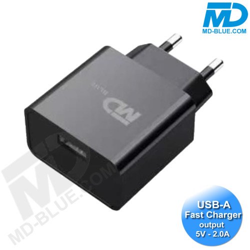 MDblue - Oplaad stekker - 1 x USB-A  - Oplader - Snellader - 2.0A - Zwart