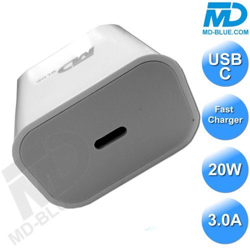 MDBlue - Thuislader - 1 x USB-C - Oplader - Snellader - 3.0A - Wit