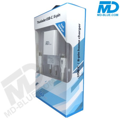 MDBlue - Oplader en Laadkabel - 1 meter - voor iPhone - USB C naar lightning - Set