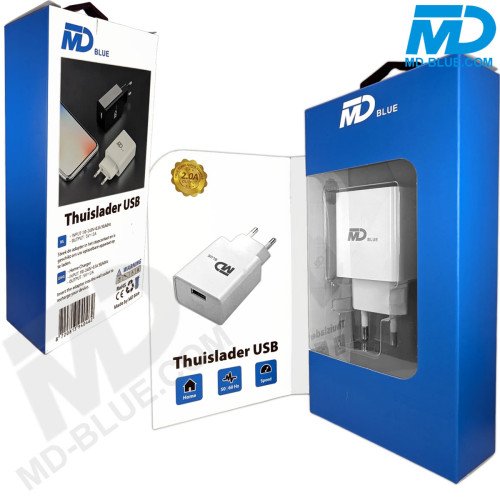 MDblue - Oplaad stekker - 1 x USB  - Oplader - Snellader - 2.0A - Wit