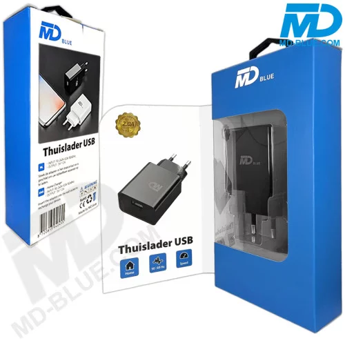 MDblue - Oplaad stekker - 1 x USB-A  - Oplader - Snellader - 2.0A - Zwart
