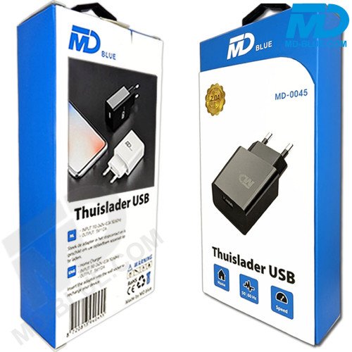 MDblue - Oplaad stekker - 1 x USB-A  - Oplader - Snellader - 2.0A - Zwart