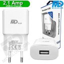 MDBlue - Oplaad stekker - 1 x USB-A - Oplader - Snellader - 2.1A - Wit