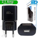 MDBlue - Oplaad stekker - 1 x USB - Oplader - Snellader - 2.1A - Zwart