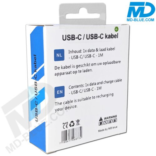 MDblue - Oplaadkabel USB-C naar USB-C - 1 MTR