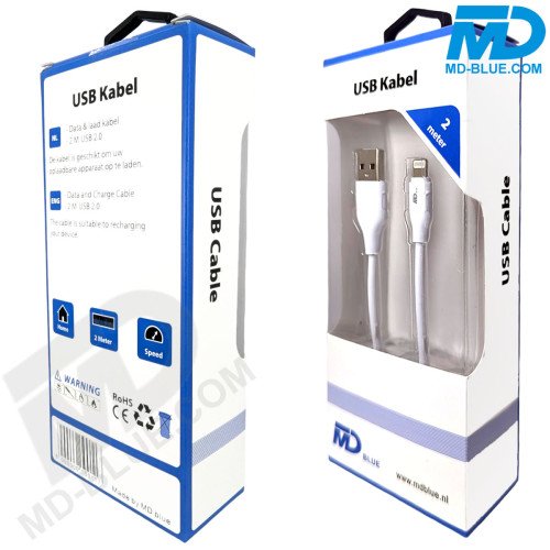 MDblue - Oplaad kabel - voor iPhone - USB naar Lightning - 2 meter - Wit