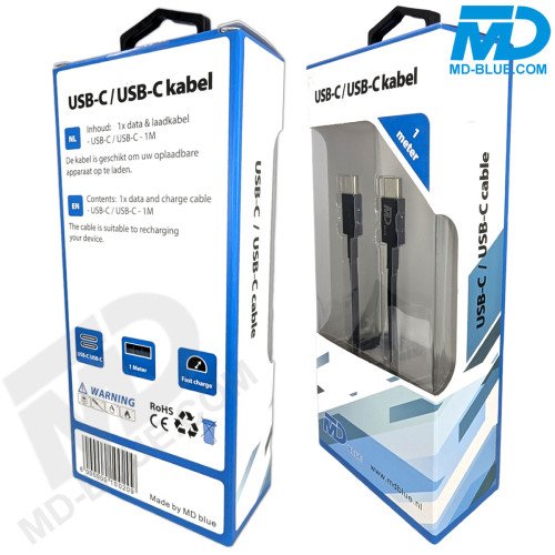 MDBlue - Oplaadkabel - USB C naar USB C - 1 meter - Zwart
