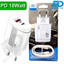 MDblue - Oplaadset - 18 Watt Oplader USB-A / USBC - Oplaadkabel USB-C > 8 Pin 1mtr