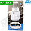 MDblue - Oplaadset - 18 Watt Oplader USB-A / USBC - Oplaadkabel USB-C > 8 Pin 1mtr