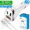 MDBlue - Auto oplader - 2 x USB C - 1 x USB-A  - Snellader - 50 Watt - incl. 1 mtr kabel USB-C naar Lighting - Wit