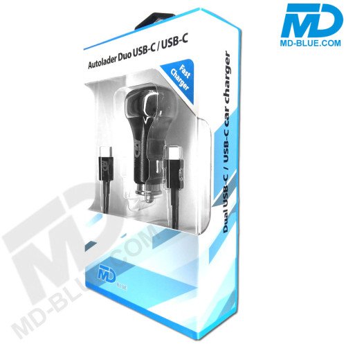 MDblue - Oplaad stekker - Duo USB - Auto oplader - Snellader - incl 1 meter oplaadkabel USB C - Zwart