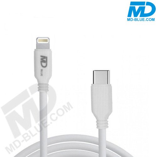 MDBlue - Auto oplader Set - 1 x USB-A - 1 x USB-C - Snellader - Wit - 1 mtr oplaadkabel voor iPhone