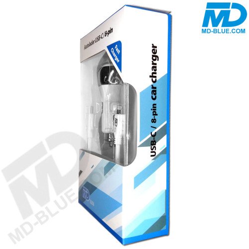 MDBlue - Auto oplader Set - 1 x USB-A - 1 x USB-C - Snellader - Wit - 1 mtr oplaadkabel voor iPhone