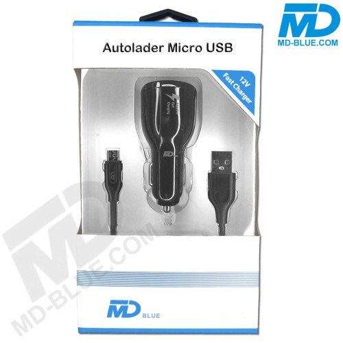 MDBlue - Auto oplader Set - Snellader met 2 x USB -1 mtr oplaadkabel micro USB - Zwart