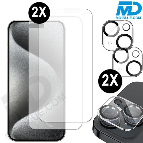2x Screenprotector en 2x Lens Protector voor iPhone 15 Pro Max