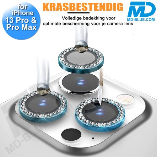 MDblue - iPhone 13 Pro / 13 Pro Max - Camera lens beschermer - Diamond Blauw