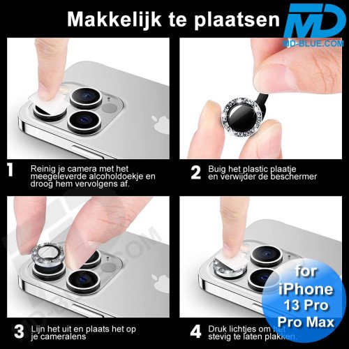 MDblue - iPhone 13 Pro / Pro Max - Camera lens beschermer - Diamond Zilver