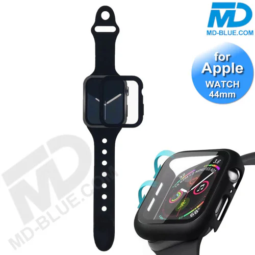 Apple Watch Screenprotector Case - Hoesje - Bandje - Apple Watch 6, 5, 4 en SE - 44 mm - Zwart