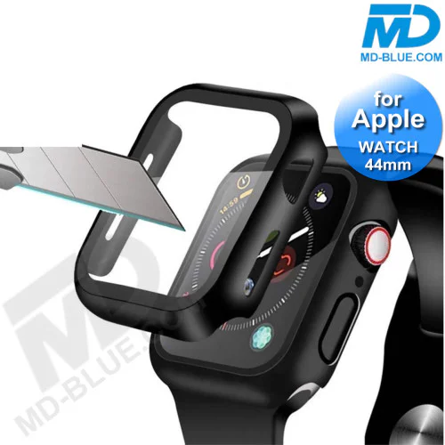 Apple Watch Screenprotector Case - Hoesje - Bandje - Apple Watch 6, 5, 4 en SE - 44 mm - Zwart