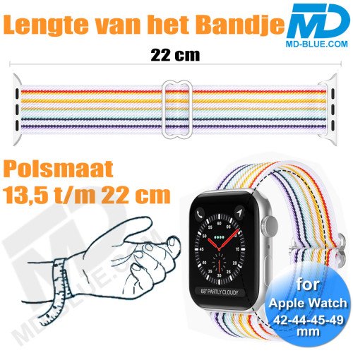 Bandje voor Apple Watch - Geschikt Voor Apple Watch 42 mm 44 mm 45 mm 49 mm - Regenboog Wit