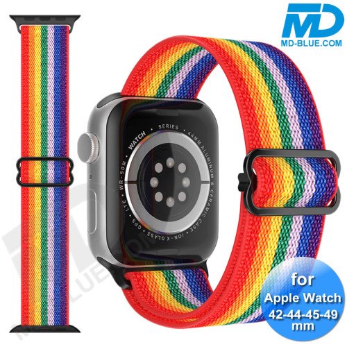 Bandje voor Apple Watch - Geschikt Voor Apple Watch 42 mm 44 mm 45 mm 49 mm - Regenboog Zwart