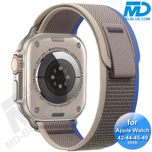 Bandje voor Apple Watch 42/44/45/49 mm -  Klittenbandsluiting - Grijs Blauw