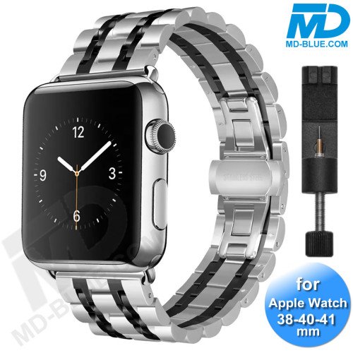 Apple Watch - Bandje - RVS -Smart Watch Bandje - voor Apple watch 38-40-41MM - Zilver Zwart