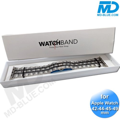 Apple Watch - Bandje - RVS -Smart Watch Bandje - voor Apple watch 42-44-45-49mm - Zilver Zwart