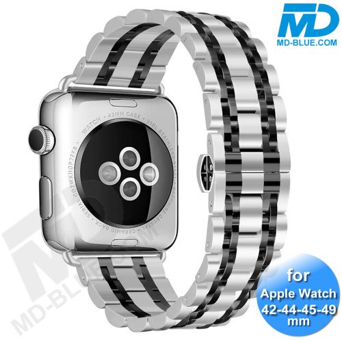 Apple Watch - Bandje - RVS -Smart Watch Bandje - voor Apple watch 42-44-45-49mm - Zilver Zwart