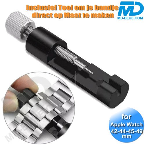Apple Watch - Bandje - RVS -Smart Watch Bandje - voor Apple watch 42-44-45-49mm - Zilver Zwart