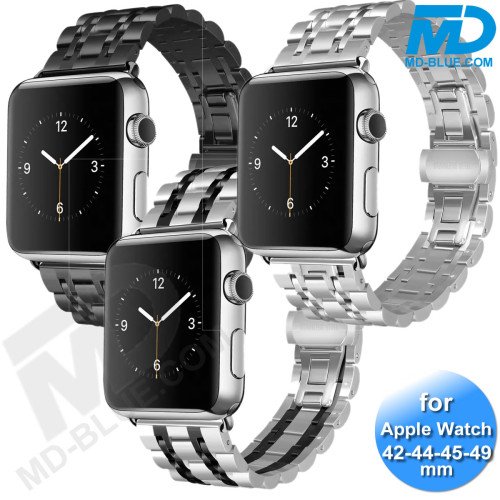 Apple Watch - Bandje - RVS -Smart Watch Bandje - voor Apple watch 42-44-45-49mm - Zilver Zwart