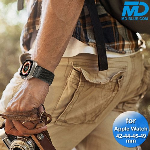 Bandje voor Apple Watch 42/44/45/49 mm -  Klittenbandsluiting - Zwart Grijs