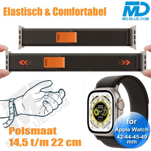 Bandje voor Apple Watch 42/44/45/49 mm -  Klittenbandsluiting - Zwart Grijs