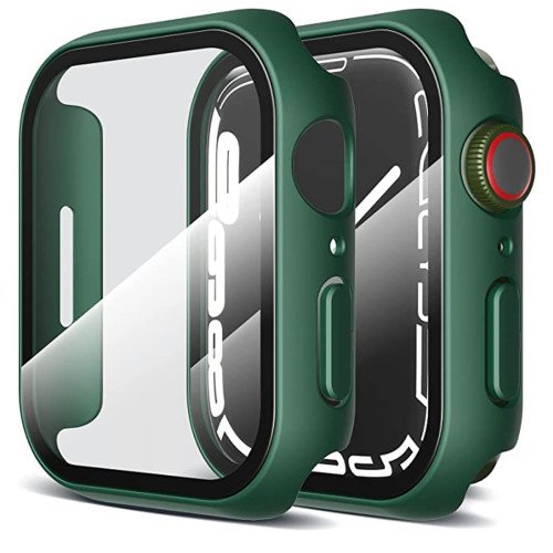 Apple Watch Screenprotector - Case - Hoesje - Apple Watch Series  6, 5, 4 en SE 44 mm - 9H Gehard Glas - Leger Groen
