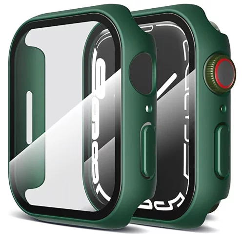 Apple Watch Screenprotector - Case - Hoesje - Apple Watch Series  6, 5, 4 en SE 44 mm - 9H Gehard Glas - Leger Groen