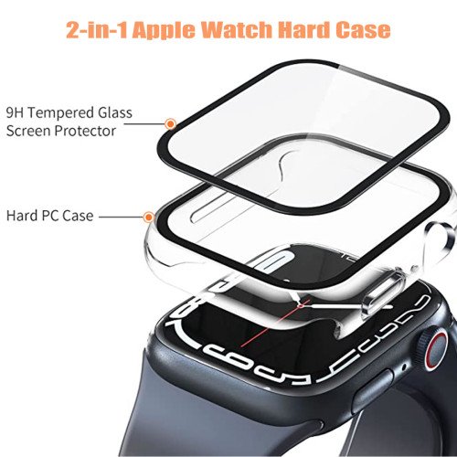 Apple Watch Screenprotector - Case - Hoesje - Apple Watch Series 7 - Apple Watch Series 8 - 41 mm - 9H Gehard Glas - Transparant