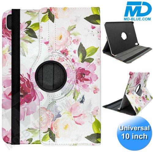 Tablet Case / Hoes bloemen Universeel 10 inch - 360° Draaibaar Wit