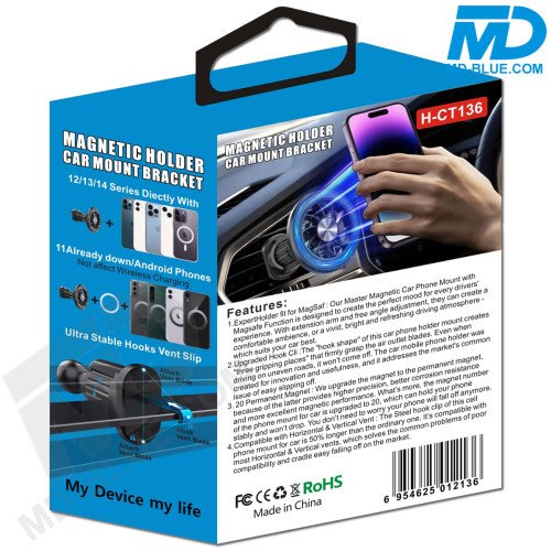 Universele magnetische auto telefoonhouder voor ventilatierooster - Zwart