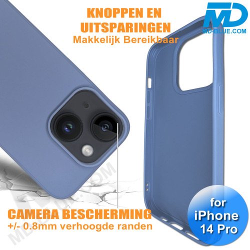 iPhone 14 Pro - Telefoon Hoesje - Siliconen - Achterkantje - Metaal Blauw iPhone 14 Pro - Telefoon Hoesje - Siliconen - Achterkantje - Metaal Blauw